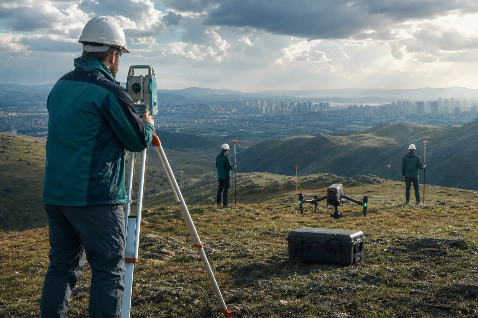 Ankara topoğrafik ölçüm sahası, total station ve drone